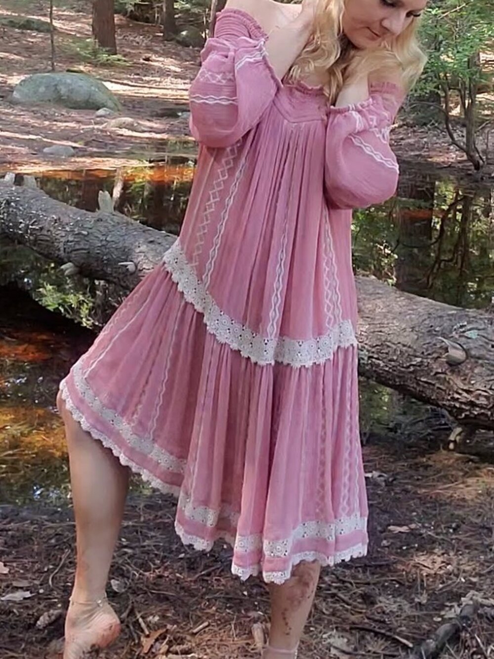 ꧁🌸🌺Vintage Y2K 2000s Anthropologie Floreat Orchard Lace Layered Shift Dress 🪷